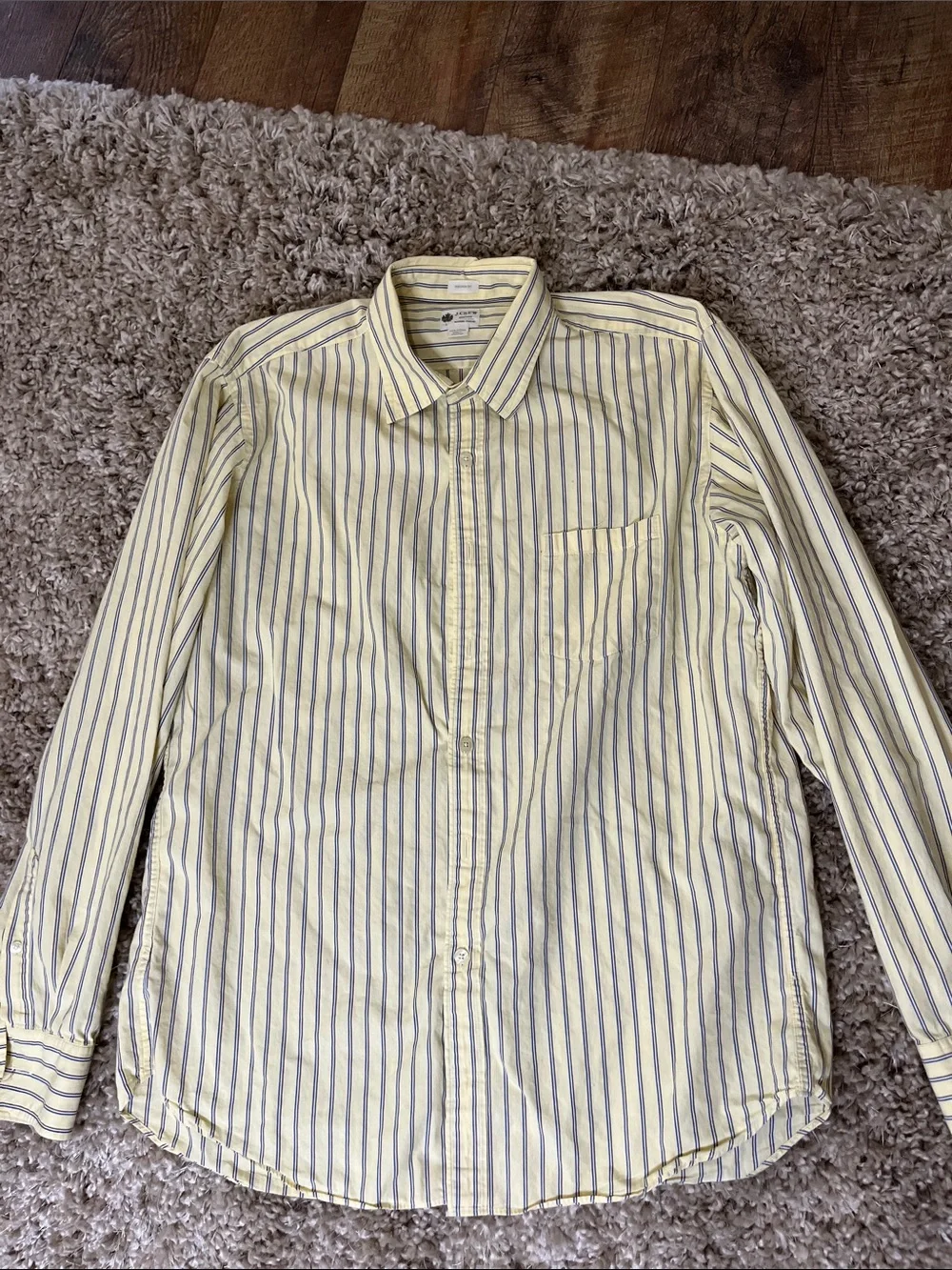 J crew tailored fit large Men's Yellow Stripe Long-Sleeve Button-Up Shirt